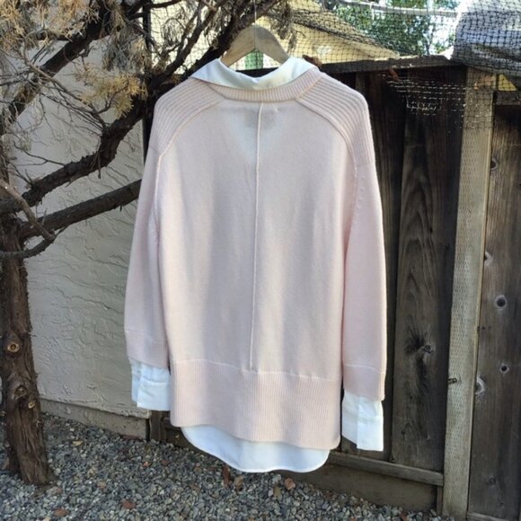Brochu Walker cashmere sweater women’s medium collared underlayer pink white - Picture 7 of 7